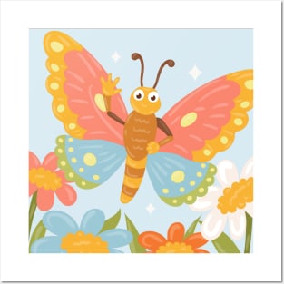 Butterfly Flower Hand Drawn Illustration Posters and Art